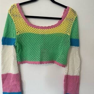 Sincerely Jules Multicolor Crochet Knit Crop Top Womens M  Cropped